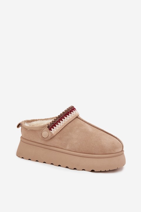 Women's Low Snow Boots With Movable Strap And Embroidery On Platform Light Beige Lyrisse