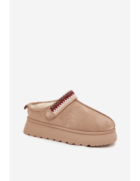 Women's Low Snow Boots With Movable Strap And Embroidery On Platform Light Beige Lyrisse