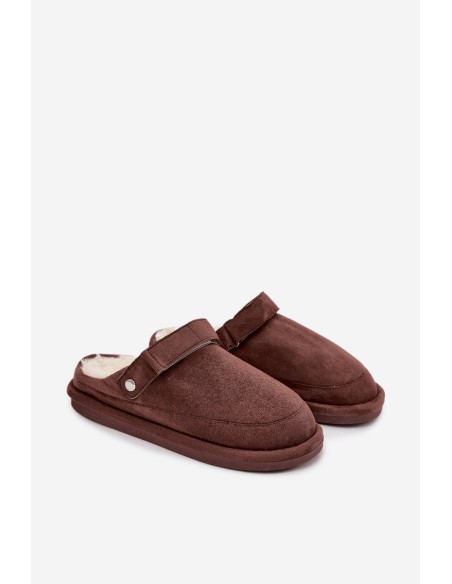 Women's slippers with strap Warm with fur Chocolate Rilena