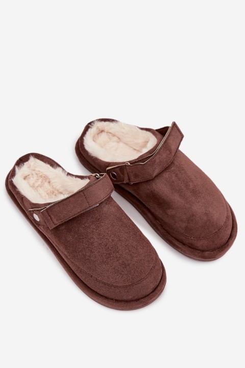 Women's slippers with strap Warm with fur Chocolate Rilena