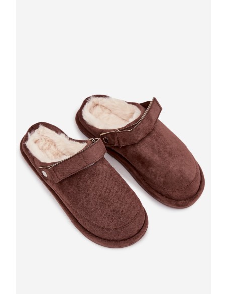 Women's slippers with strap Warm with fur Chocolate Rilena
