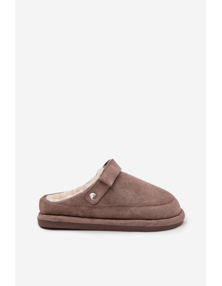 Women's slippers with strap Insulated with fur Dark beige Rilena