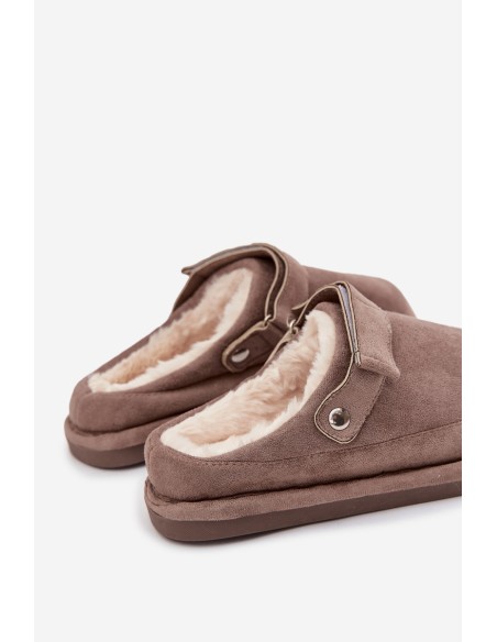 Women's slippers with strap Insulated with fur Dark beige Rilena