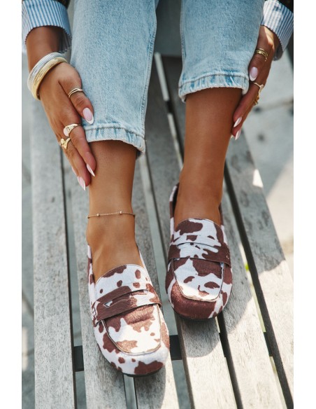Loafers Moccasins Women's Flat In Patches Brown and White Soreline