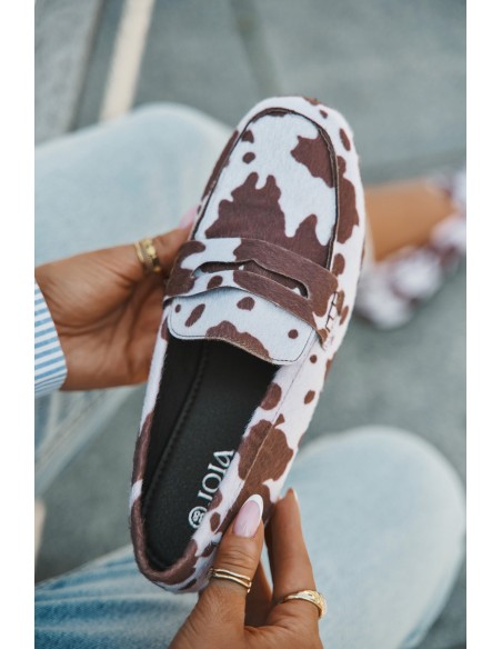 Loafers Moccasins Women's Flat In Patches Brown and White Soreline