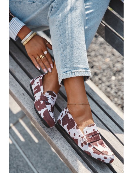Loafers Moccasins Women's Flat In Patches Brown and White Soreline