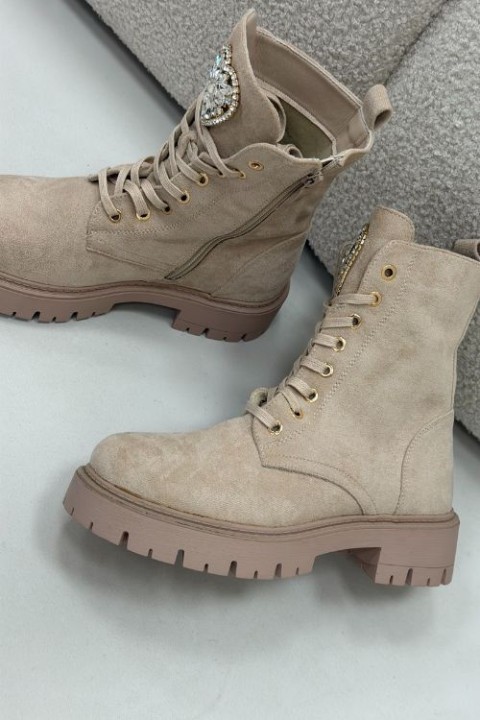 Women's work boots with crystals on the tongue beige Rosira