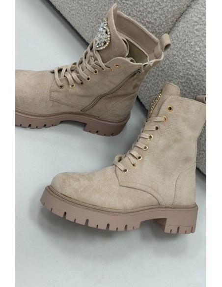 Women's work boots with crystals on the tongue beige Rosira