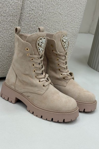 Women's work boots with crystals on the tongue beige Rosira 2