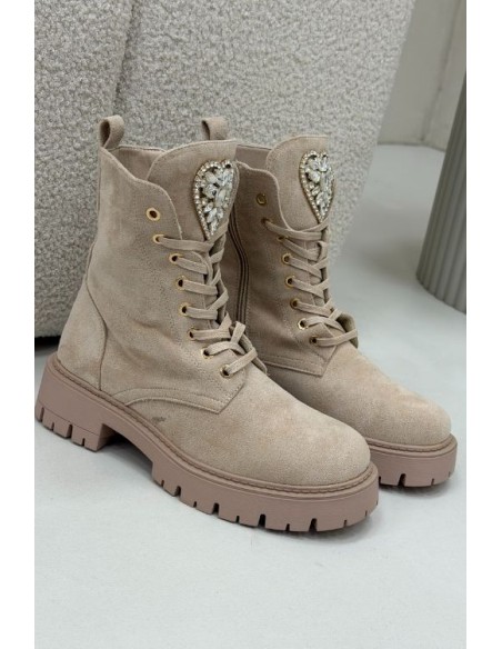 Women's work boots with crystals on the tongue beige Rosira