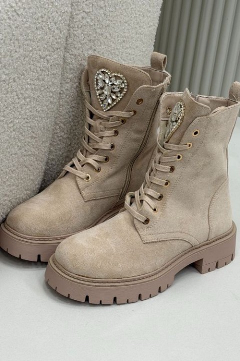 Women's work boots with crystals on the tongue beige Rosira