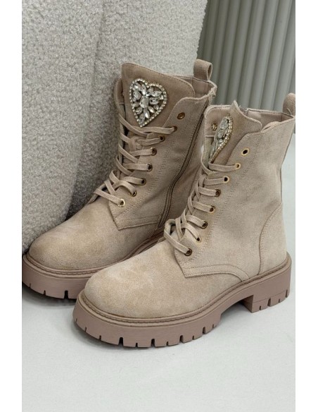 Women's work boots with crystals on the tongue beige Rosira