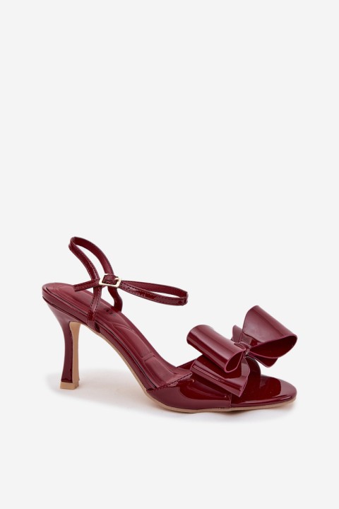 Patent Leather High Heel Sandals with Bow Bordeaux Noliva