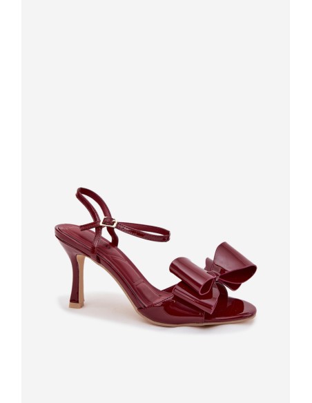 Patent Leather High Heel Sandals with Bow Bordeaux Noliva
