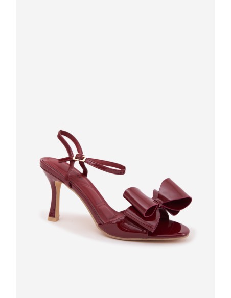 Patent Leather High Heel Sandals with Bow Bordeaux Noliva
