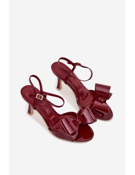 Patent Leather High Heel Sandals with Bow Bordeaux Noliva