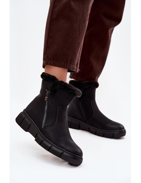 Women's Snow Boots on Platform with Fur Black Briselle