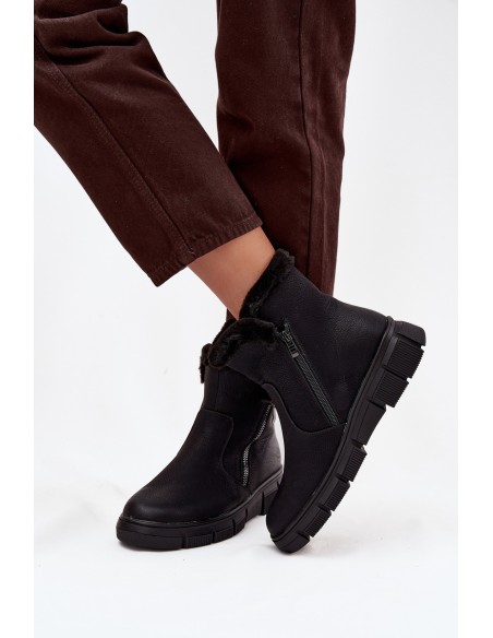 Women's Snow Boots on Platform with Fur Black Briselle