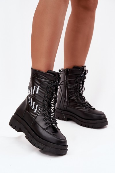 Women's Lace-Up Snow Boots Vinceza 23-34586 Black