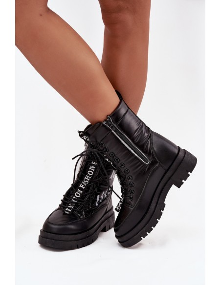 Women's Lace-Up Snow Boots Vinceza 23-34586 Black