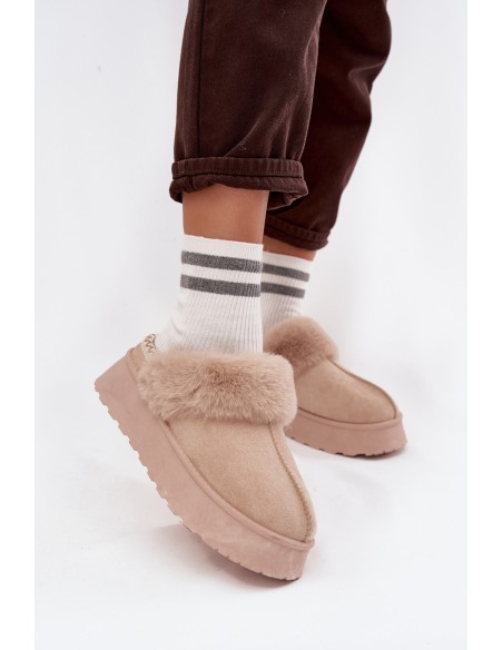 Women Snow Boots On Platform With Fur And Buckle Beige Querina