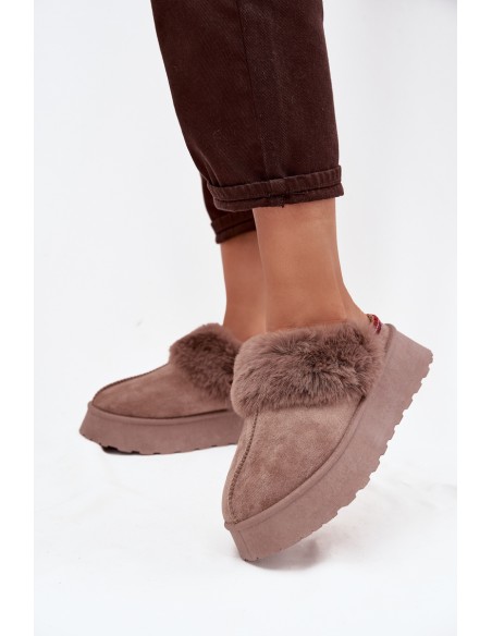 Women's snow boots on platform with fur and embroidery dark beige Querina