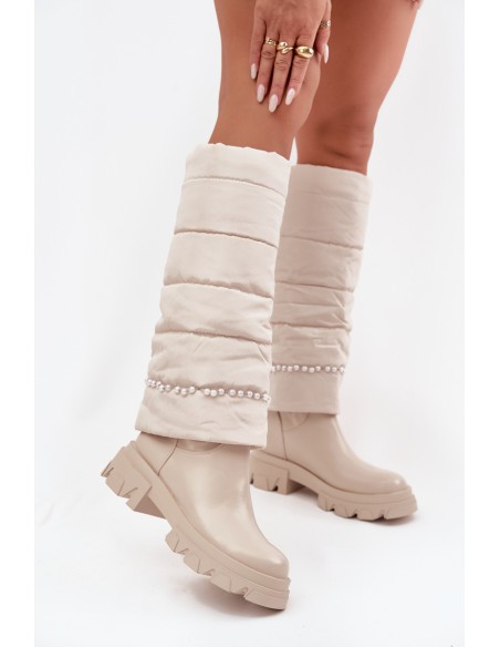 Women's Insulated Boots with Pearls Light Beige Irvette