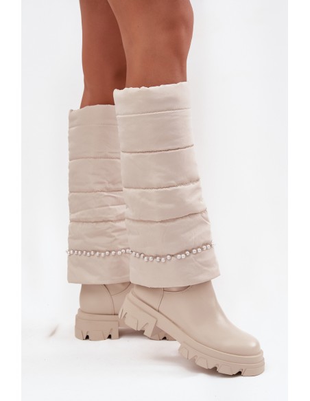 Women's Insulated Boots with Pearls Light Beige Irvette