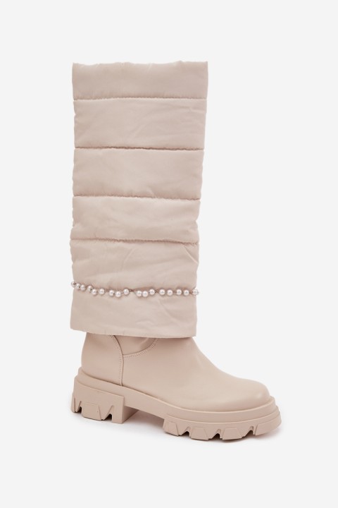 Women's Insulated Boots with Pearls Light Beige Irvette