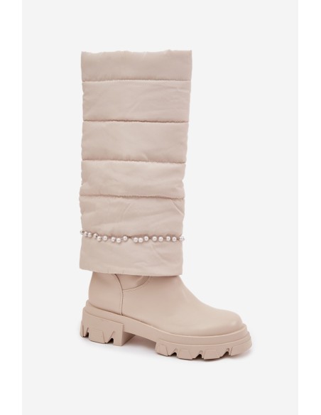Women's Insulated Boots with Pearls Light Beige Irvette