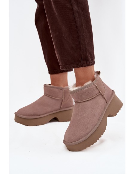 Women's Snow Boots Made of Natural Suede Lined with Fur Khaki Milora