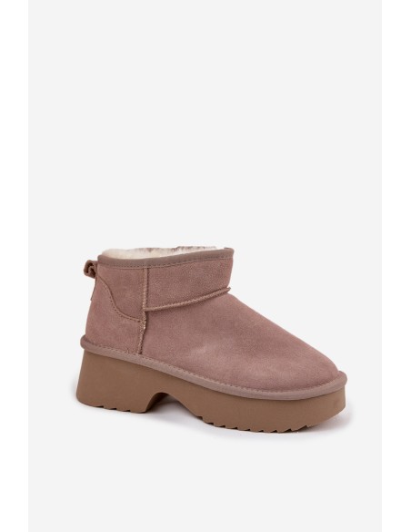 Women's Snow Boots Made of Natural Suede Lined with Fur Khaki Milora