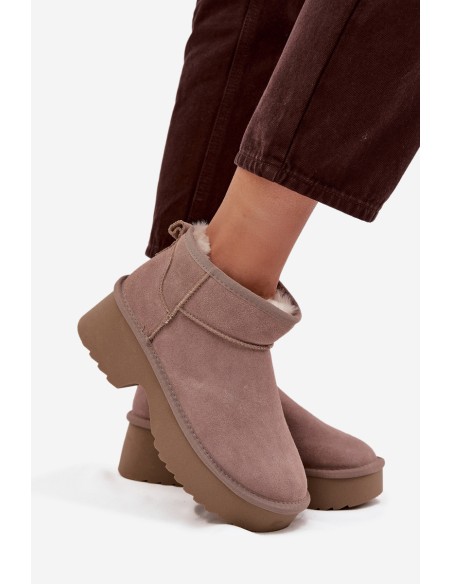 Women's Snow Boots Made of Natural Suede Lined with Fur Khaki Milora