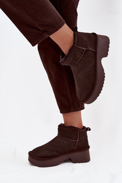 Women's Snow Boots Made of Natural Suede Insulated with Fur Chocolate Milora