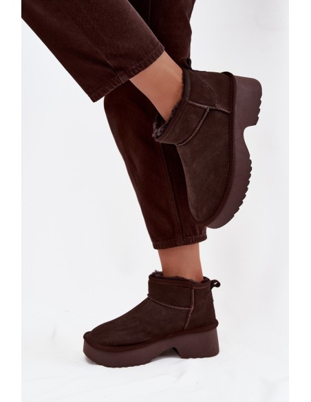 Women's Snow Boots Made of Natural Suede Insulated with Fur Chocolate Milora