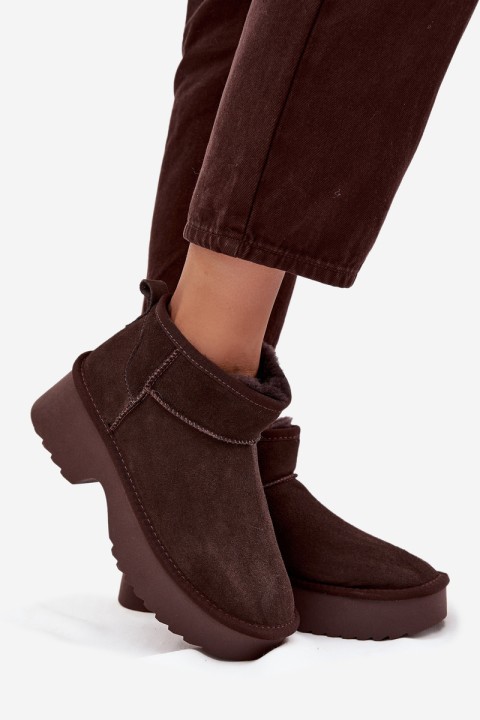 Women's Snow Boots Made of Natural Suede Insulated with Fur Chocolate Milora