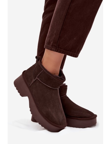 Women's Snow Boots Made of Natural Suede Insulated with Fur Chocolate Milora