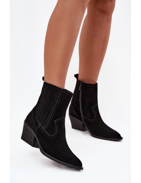 Suede Cowboy Boots Women's Heeled Insulated Black Dylira