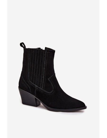 Suede Cowboy Boots Women's Heeled Insulated Black Dylira