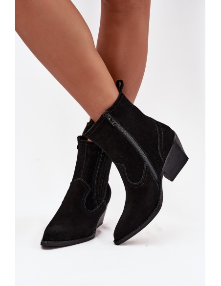 Suede Cowboy Boots Women's Heeled Insulated Black Dylira