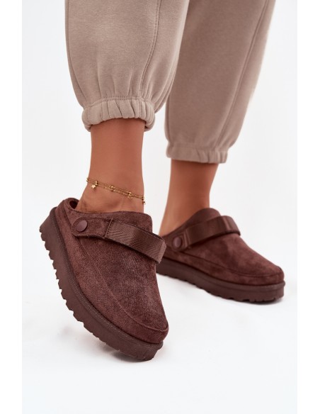 Women s Warm Slippers with Fur on Platform Chocolate Azida