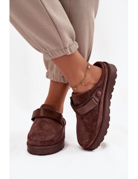 Women s Warm Slippers with Fur on Platform Chocolate Azida