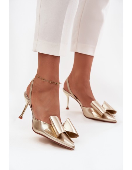 Heels with open heels and bow golden Eklevia
