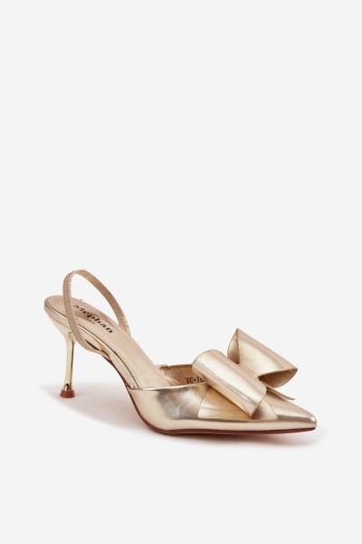 Heels with open heels and bow golden Eklevia 2