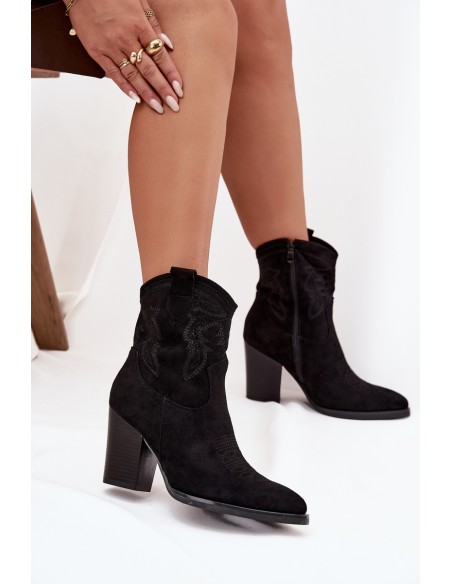Women's Cowboy Boots on Heel Eco Suede Black Carissa