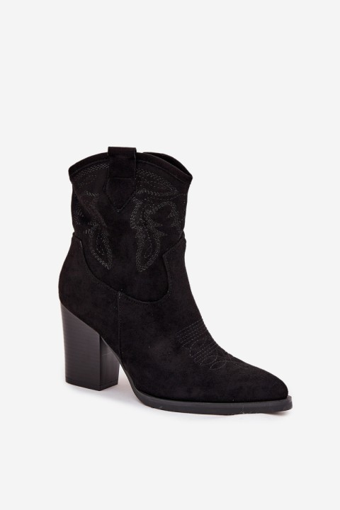 Women's Cowboy Boots on Heel Eco Suede Black Carissa
