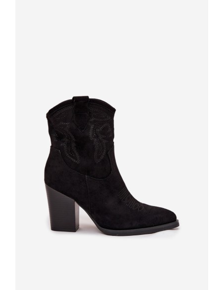 Women's Cowboy Boots on Heel Eco Suede Black Carissa