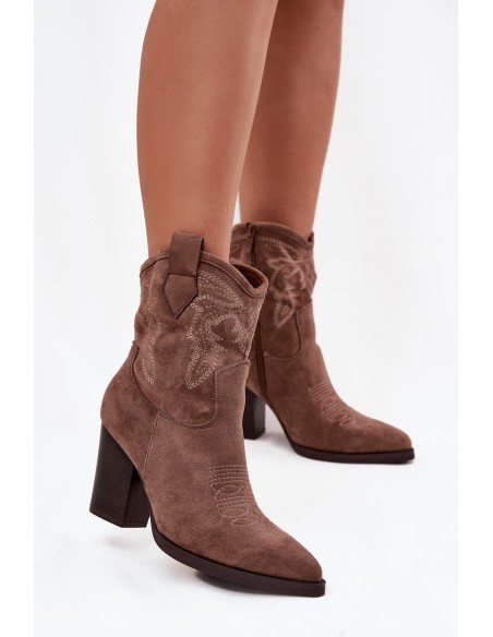Women's cowboy boots with heel Eco suede dark beige Carissa