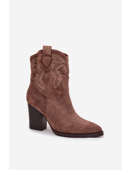 Women's cowboy boots with heel Eco suede dark beige Carissa