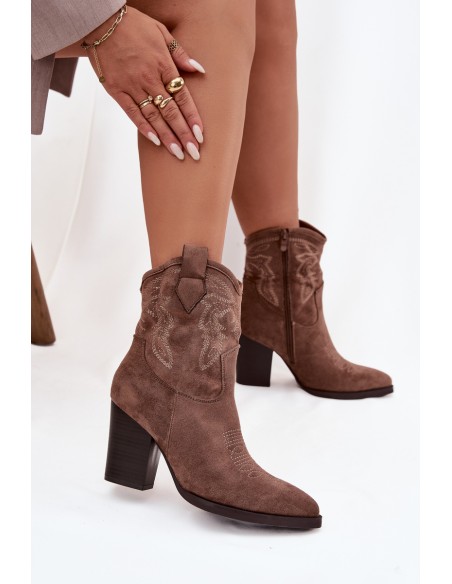 Women's cowboy boots with heel Eco suede dark beige Carissa